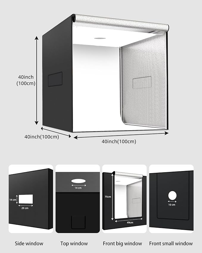 Glendan 40"x40" Light Box Photography, Large Photo Light Box | 3 Light Panels, 594 LED Beads, CRI >95, Professional Photo Booth Shooting Tent Kit with 4 Color Backdrops for Product - Image 7