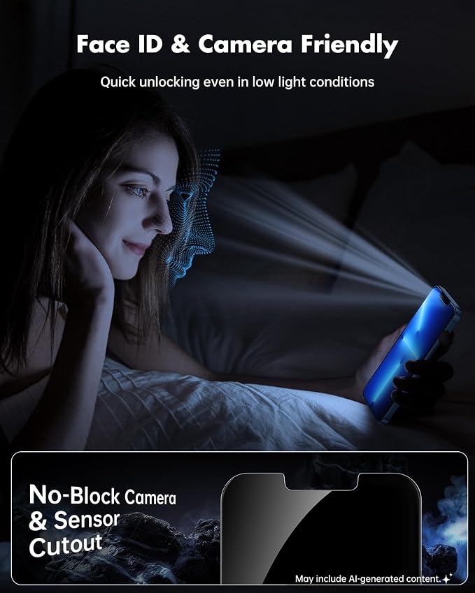 UNBREAKcable Privacy Screen Protector for iPhone 14/13/13 Pro, 2-Pack | True 28° Anti-Spy, Shatterproof Tempered Glass, 9H Hardness, Easy Install, Bubble-Free, Anti-Scratch, Case Friendly - Image 7