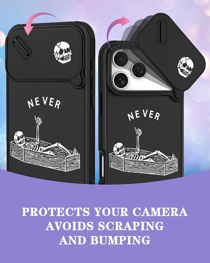 for iPhone 17 Pro Case - Women Men Phone Cover Girly Cool Fancy Unique Aesthetic Design Slide Camera Cover Protective Case for Apple for iPhone 17 Pro, Lying Skull - Image 3