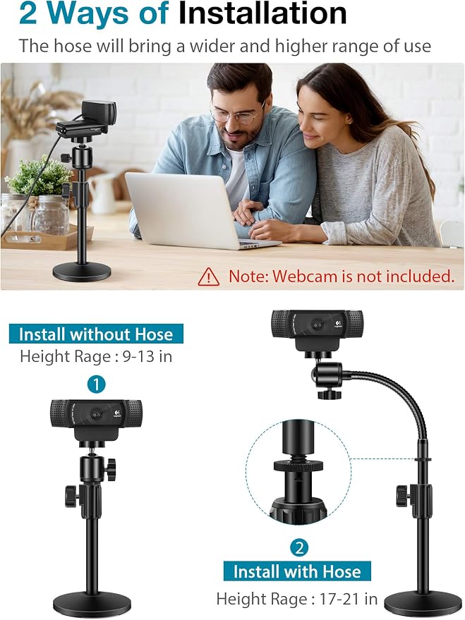 InnoGear Webcam Stand Arm for Desk Camera Mount Holder for Logitech Webcam | for C922 C930e C920S C920 C615 C960 C920x BRIO 4K NexiGo N60, Heavy Base, Gooseneck, Max Height 20.9", Eye-level Framing - Image 5