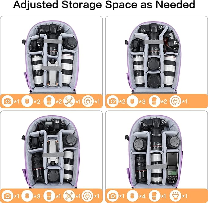 MOSISO Camera Backpack, DSLR/SLR/Mirrorless Photography Camera Bag | 15-16 inch Waterproof Hardshell Case with Tripod Holder&Laptop Compartment Compatible with Canon/Nikon/Sony, Purple - Image 3