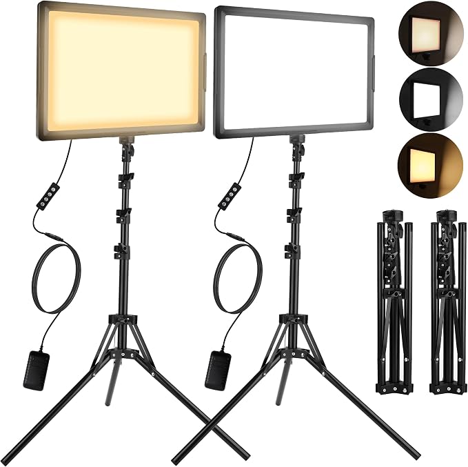20W LED Photo Video Light 2-Pack, Bi-Color Dimmable Camera Lights | Photography Lighting Kit 2800-6500K CRI 97+ 2000LM for Studios, YouTube TikTok Video Recording, Game Streaming by Ci-Fotto