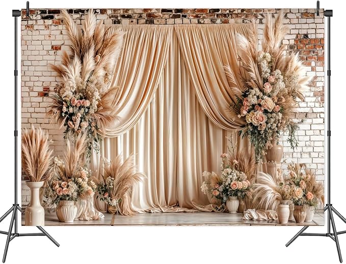 20X10ft Boho Floral Wedding Backdrop Wall Background Photography Beige Vintage Flowers Backdrops for Parties Wedding, Girls Birthday Princess Weeding Bridal Shower Floral Anniversary Ceremony Decor - Image 6