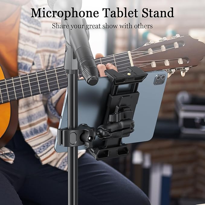 OHLPRO Tablet Mic Stand Holder for iPad Treadmill Handlebar Clamp, Mount for Spin Bike Microphone Peloton Stroller, Fit 5-13” iPad Pro 12.9 Air Mini, Galaxy Tab, iPhone, Fire HD 10 - Image 2