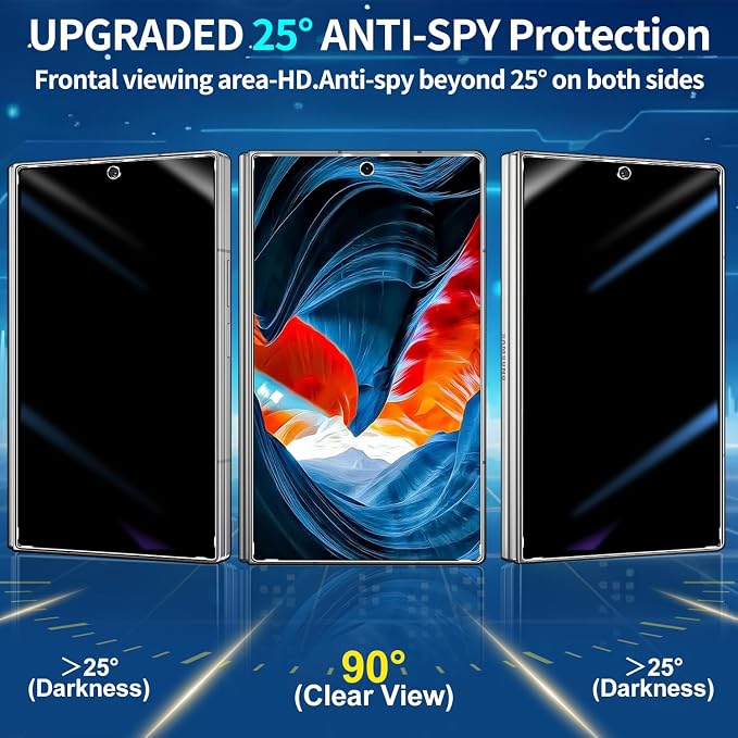 3 Pack Privacy Screen Protector for Samsung Galaxy Z Fold 8 Tempered Glass + 2 Pack Camera Lens Protector, True 25°Anti Spy, 9H Hardness, Fingerprint Unlock, Case Friendly Bubble-Free - Image 3