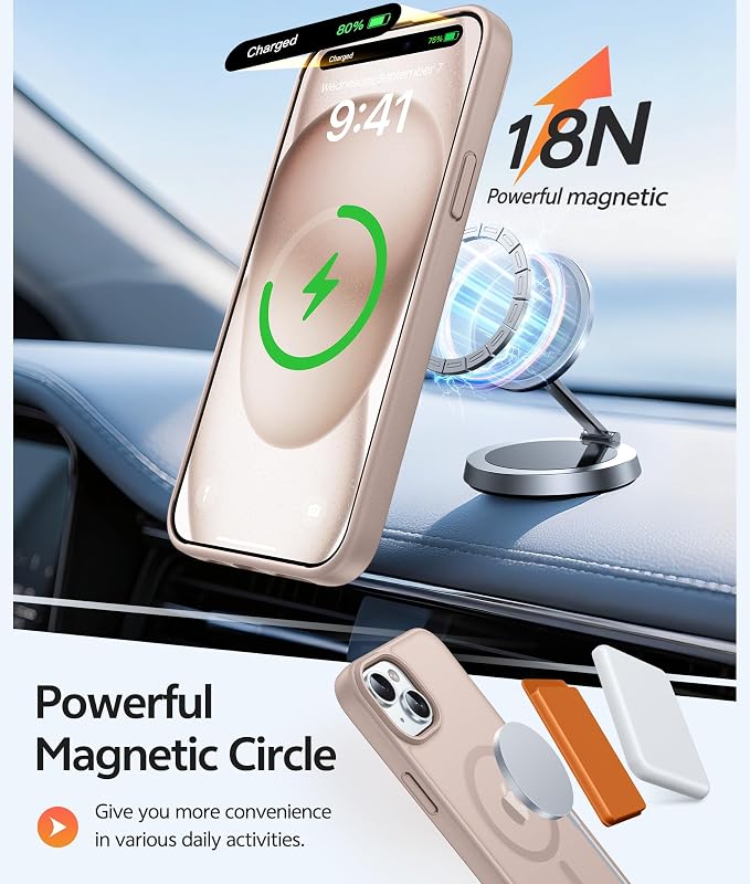 FNTCASE for iPhone 15/14/13 Case, Fit for Magsafe, Glass Screen Protector | Translucent Matte, Magnetic Phone Cases, 14FT Military Grade Drop Protection, Slim Shockproof Protective Cover, Desert Gold - Image 3
