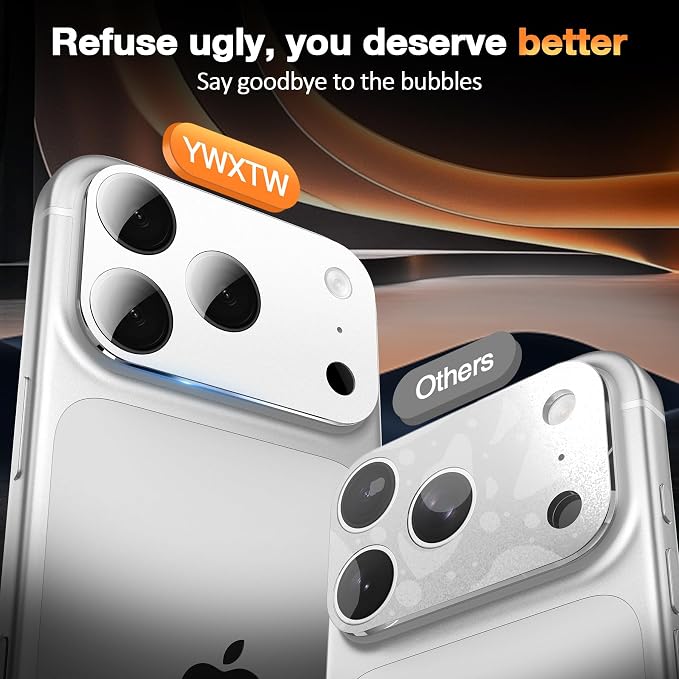 YWXTW [0 Bubbles for iPhone 17 Pro Max Camera Protector, Full Coverage Tempered Glass Lens Screen Protector for iPhone 17 Pro Max Accessories, Case Friendly, HD Clear, 3 Pack (Silver) - Image 2