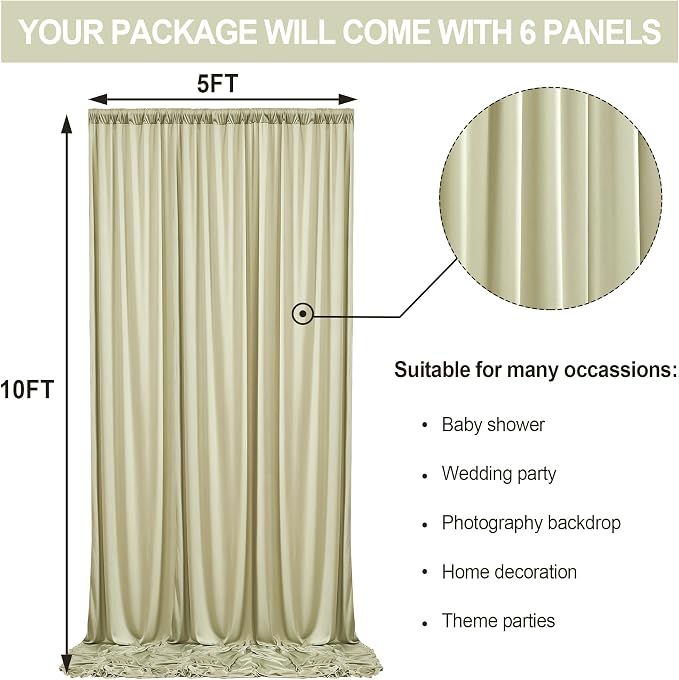 30 ft x 10 ft Wrinkle Free Light Green Backdrop Curtain for Parties, Thick Green Polyester Photo Backdrop Drapes for Baby Shower Wedding Engagement Birthday Party Backdrop Stand,5ft x 10ft 6 Panels - Image 4