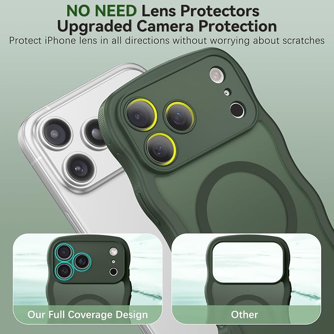 BENTOBEN Magnetic for iPhone 17 Pro Case, Cute Wavy [Full Camera Protection] [Compatible with MagSafe] Matte Anti-Slip Bumper Women Girls Boys Protective Cover for 17 Pro 6.3", Deep Green - Image 7
