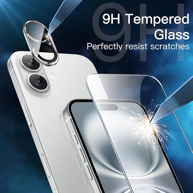 JETech Screen Protector for iPhone 16, 2+2 Pack | with Camera Lens Protector, HD Clear Tempered Glass, Anti-Scratch Protection, Easy Installation Tool - Image 3