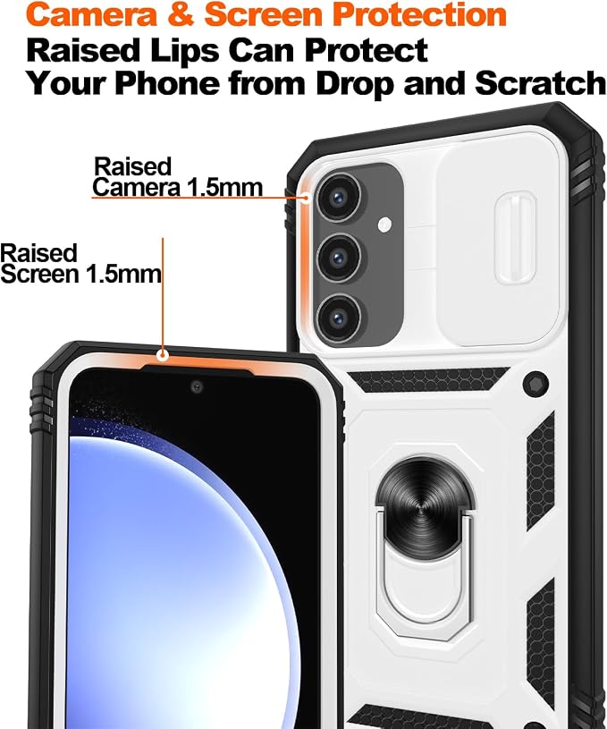 Gritup for Samsung Galaxy S23 FE Case with 2PCS Screen Protector, Build in 360° Rotating Ring Kickstand, Military Grade Protective Case for S23 FE Phone, White+Black - Image 5