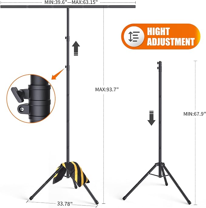 Forlogic Portable T-Shape Backdrop Stand Support Kit 8x5.3ft, Adjustable Photo Green Screen Back Drop Stand for Party, Photography Videography Studio (8×5.3Ft) - Image 2