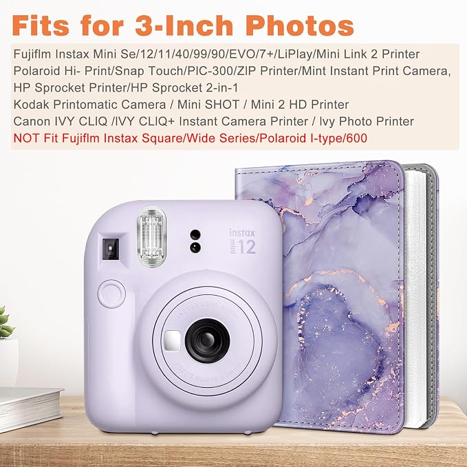 Fintie Mini Photos Album Book for 2x3 Inch Films - 104 Pockets Small Albums | For Fujifilm Instax Mini 13/12/11/99/40/Evo/Se/7+/Liplay Instant Camera, Photos Keepsakes, Kids Memory Book, Lilac Marble - Image 2