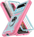 Gritup for Phone Case Google Pixel 6: Pixel 6 Case with 2*Screen Protector | Magnetic Stand & Slide Camera Cover | Shock Proof Military-Grade Funda para Google 6 Cover, Green+Pink by Gritup