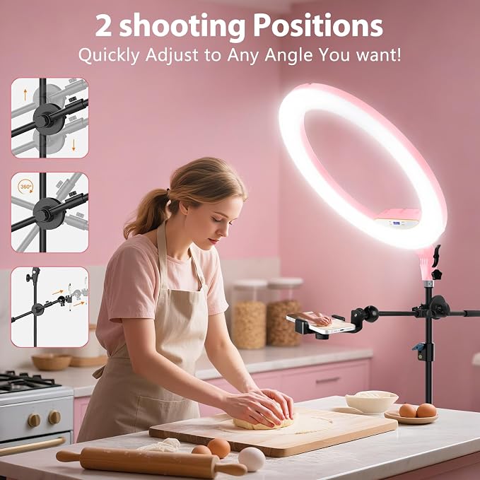 MACTREM Large 22" Ring Light with Stand for iPad iPhone Barber, 75" Tripod | 50W, 6500K CRI90+, LCD Display, 2 USB Ports, Overhead Tripod for TikTok YouTube Makeup Barber Tattoo Photography Video Studio - Image 4