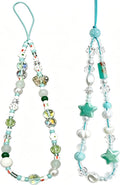 2 Pcs Phone Charm Strap Hand Wrist Strap Camera Lanyard Pearl Beaded Cute Chain String Accessories Universal for iPhone 17 Pro Max 16 15 14 for Samsung Women Girls Keychain Bag Green Flower and Star by Casecond