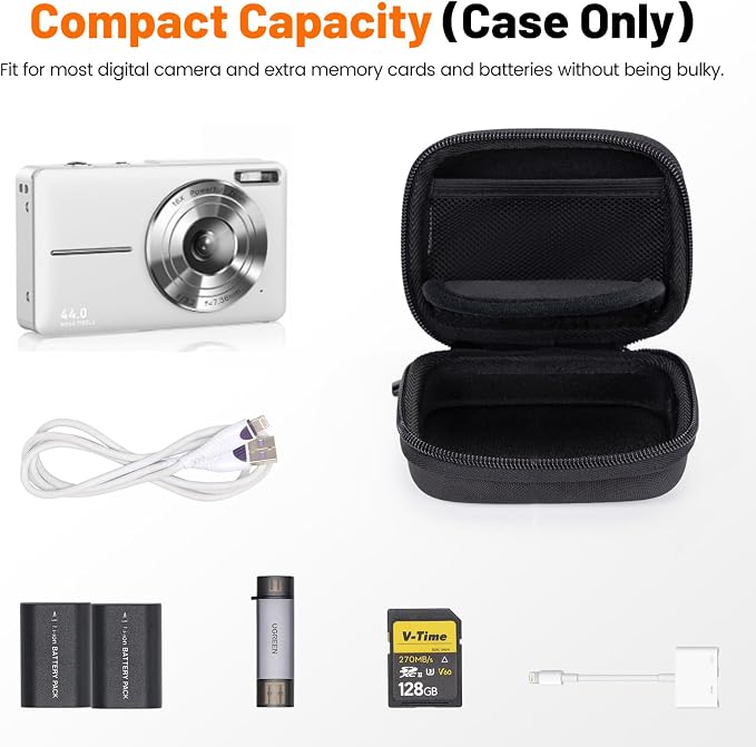 Cwatcun Carrying & Protective Case for Digital Camera, Small Camera Pouch for AbergBest 2.7" LCD Kodak Pixpro/Canon PowerShot ELPH 180/190 / DSCW830 Travel Cameras, Waterproof Shockproof Case - Black | Fits cameras up to 4.9"x3.5"x2.2". 900Dscratch-res... - Image 3