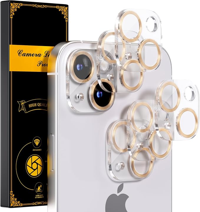 for 6 Pack iPhone 15 / iPhone 15 Plus Camera Lens Protector [Drop Protection] [Case Friendly] [Easy Installation] 9H Tempered Glass Camera Screen Protector Cover Accessories, CD Gold by Beuxece