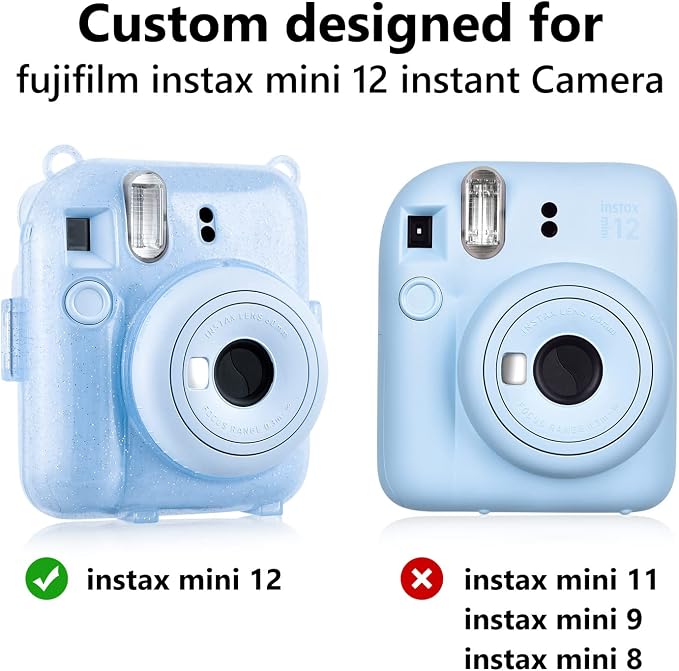 Rieibi Clear Case Compatible with Fuji Instax Mini 12 - Glitte Case Bag for Fujifilm Instax Mini 12 Instant Camera with Back Pocket, Strap and Photo Album - Glitter Blue - Image 5