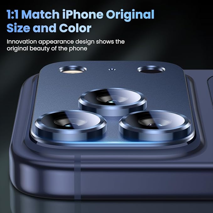 Uyiton for iPhone 17 Pro Camera Lens Protector, Metal Frame Glass Cover | Not Easy to Break, Strong Adsorption, Case-Friendly, Metal 9H Sapphire Glass Rear Camera Screen Cover, Deep Blue, 2 Packs - Image 6