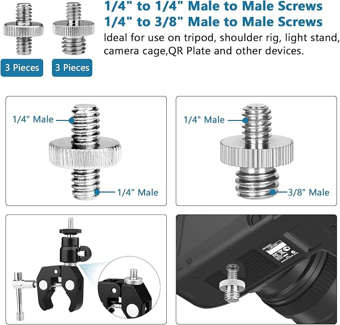ChromLives Camera Tripod Adapter, 26Pack Camera Screw Mount Set 1/4 Threaded Converter Screws Adapter, 1/4 to 3/8 Hot Shoe Adapter,Tripod Mount Adapter Set for Monopod/Quick Release Plate - Image 4