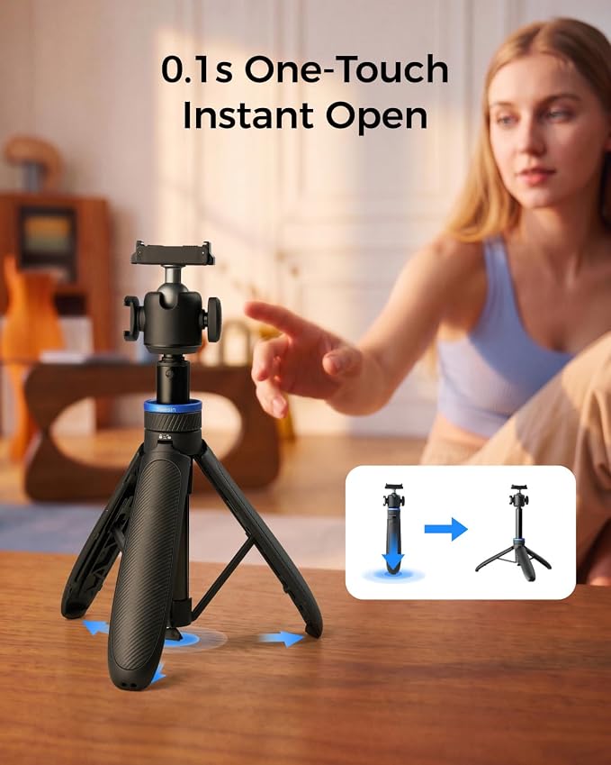 TELESIN 0.1s Auto Open Mini Selfie Stick Tripod for DJI Action Camera | 65cm/25.5in Magnetic Quick Release Tripod for DJI Osmo Action 6 / Nano / 360, Xtra 360 / Atto, Cold Shoe Mount,360° Ball Head - Image 2