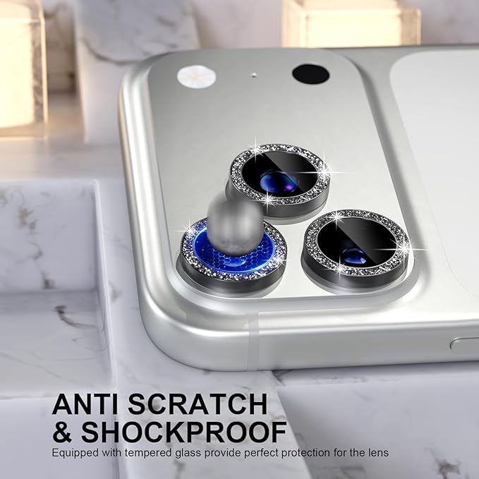 Choiche for iPhone 17 Pro/iPhone 17 Pro Max Camera Lens Protector | Ultra HD, Bling 9H Tempered Glass Camera Cover Screen Protector Metal Ring Decoration Accessories (Glitter-Black) - Image 3