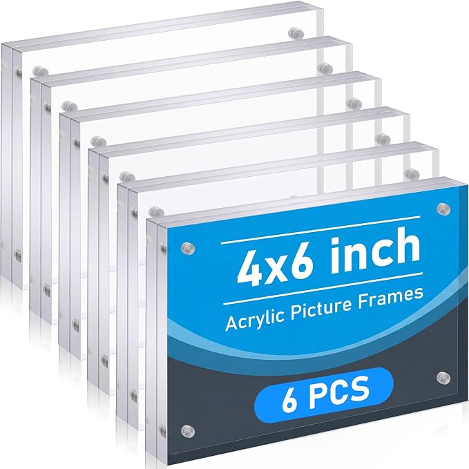 Kigley 6 Pcs 4 x 6 Inch Acrylic Picture Frames, Clear Acrylic Photo Business Card Frame Desktop Display Double Sided Wallet Size Frame Freestanding Frames for Film Photos Cards Stamp by Kigley