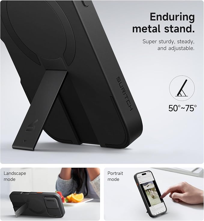 SURITCH for iPhone 16 Pro Case with Slide Camera Cover and Adjustable Kickstand, Compatible with MagSafe, Shockproof Bumper Case Slim Protective Cover for iPhone 16 Pro 6.3 Inch,Black - Image 5