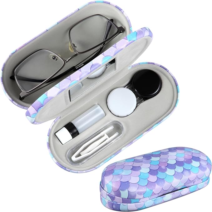 AITIME 2 in 1 Contact Lens and Glasses Case Combo,Contact Travel Case Kit | Double Sided Eye Contact Case with Remover Tool,Storage Organizer Accessories,Cute Eyeglasses Case with Contact Holder by AITIME