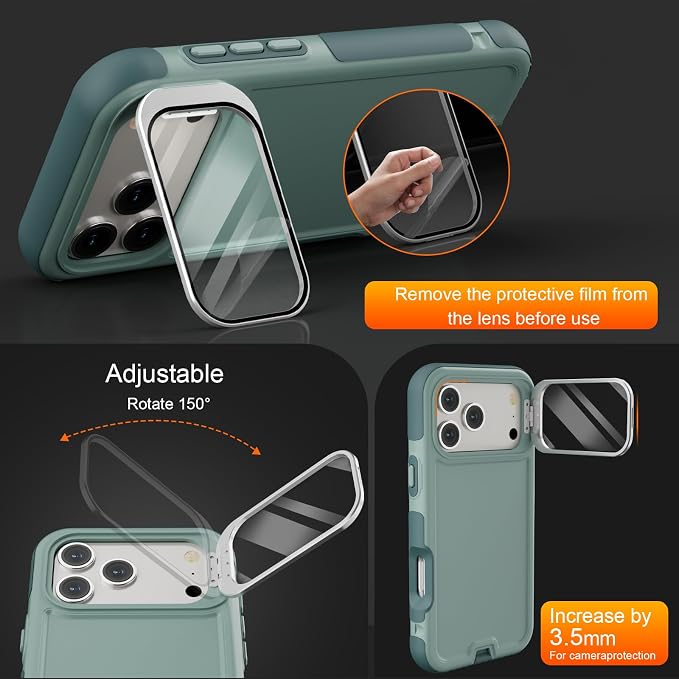 Follaroma Magnetic for iPhone 17 Pro Max Case with Camera Cover Stand,Green | Built-in Glass Camera Cover Stand,Compatible with MagSafe,Heavy Duty Shockproof Protective,Military-Grade Anti-DropDual Case - Image 2