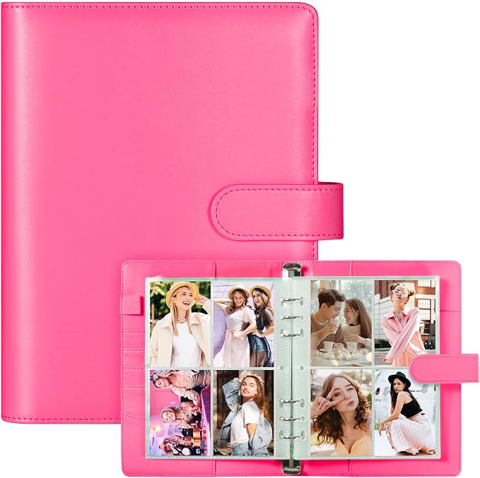 A5 Kpop Photocard Binder, PU Leather 6-Ring Album with Magnetic Closure, Includes 30 Pack 4-Pocket Pages for 240 Cards, Card Holder for Trading and Collectible Cards (Rose) by WITHYU