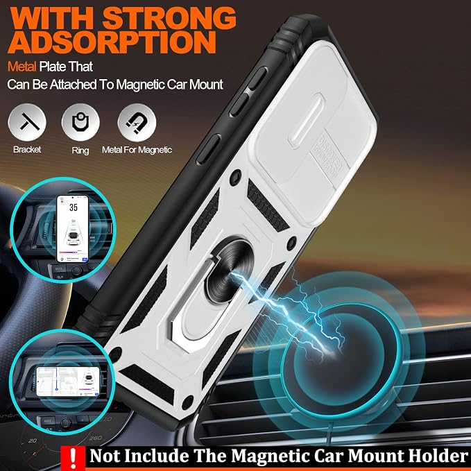 Fit for Samsung Galaxy S23 Plus+ Case with Screen Protector*2, Build in 360° Rotating Ring Kickstand, Military Grade Protective Case for Samsung S23 Plus Phone, White+Black - Image 6