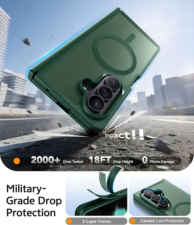 FNTCASE for Samsung Galaxy Z Fold 7 Case, Hinge Protection, Fit for Magsafe | with Screen Protector, Translucent Matte Magnetic Back, 18FT Military Grade Drop Proof, Protective Phone Cover, Green - Image 4