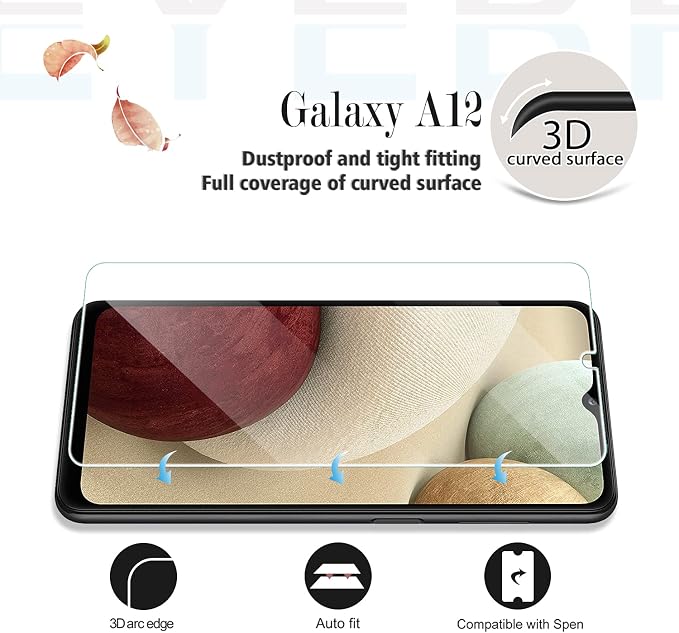 Galaxy A12 HD Clear Tempered Glass Screen Protector + Camera Lens Protectors, [2+2 Pack] [3D Glass] [Bubble-Free] [Anti-Glare] Screen Protector Glass For Samsung Galaxy A12 - Image 3