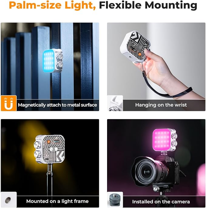 K&F CONCEPT RGB Video Light 21 Light Effects, 2500K-9900K, CRI 96+, White | 360° Full Color Portable Light, Magnetic Rechargeable LED Panel Camera Light with 1/4" Screw Mount for Vlogging, Selfie L01 - Image 6