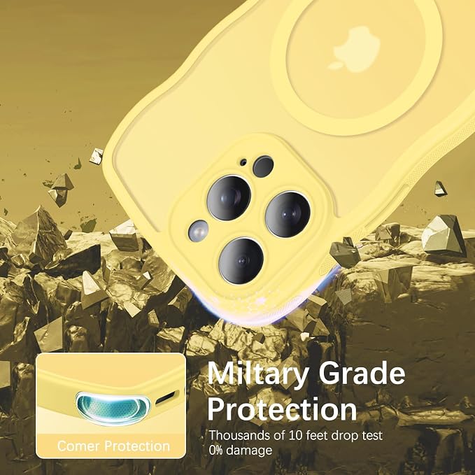 BENTOBEN Magnetic for iPhone 16 Pro Max Case, Cute Wavy [Full Camera Protection][Compatible with MagSafe] Matte Anti-Slip Bumper Women Girls Girly Protective Cover for 16 Pro Max 6.9" 2024, Yellow - Image 5