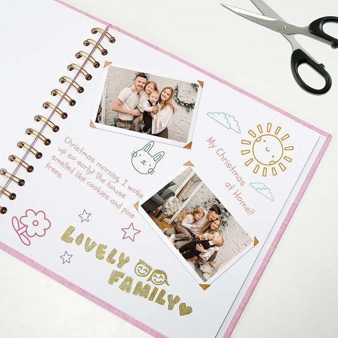 7x7 Inch Scrapbook DIY Photo Album, 20 Sheets (40 Pages), Pink | Linen Hardcover, Lay Flat Customizable, Memory for Wedding Guest Book, Family Travel, Polaroid Storage - Image 3