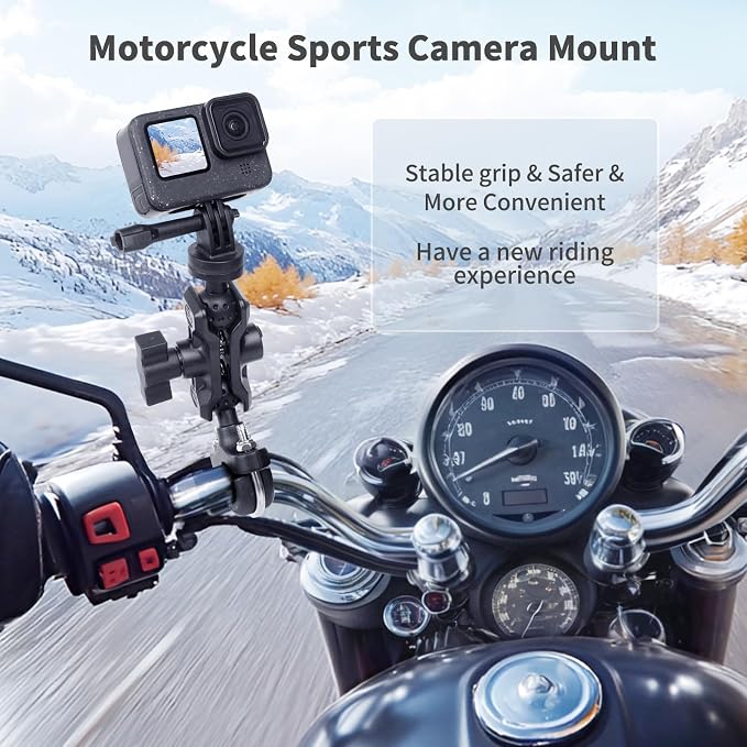 Bike Motorcycle Camera Mount Bundle Kit, 1/4 Screw & Tripod Mount Adapter, 360°Rotating Ball Head Base -Ballhead Arm Bracket Clamp for lnsta360/G0pro, Handlebar Stype(0.59"-1.38") 75013 - Image 7