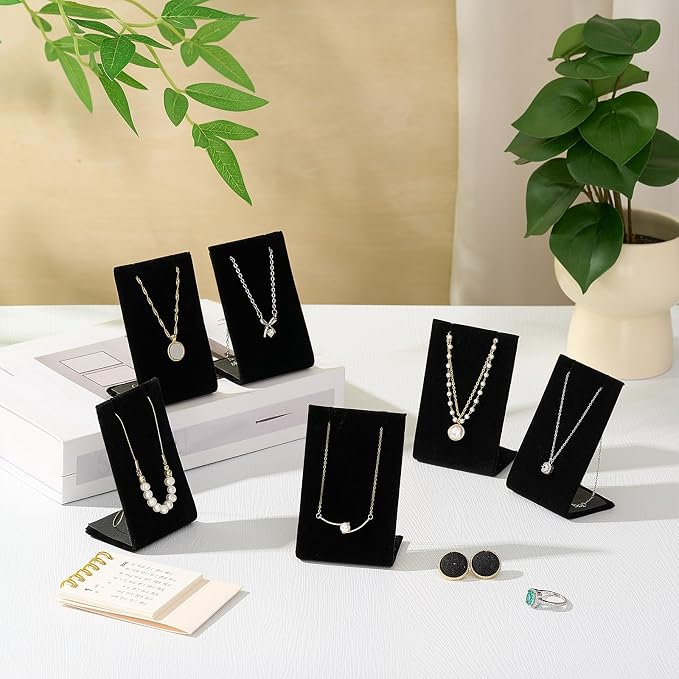 RattanView 12 Pcs Earring Display Stand Necklace Holder, Black, Velvet - Image 6