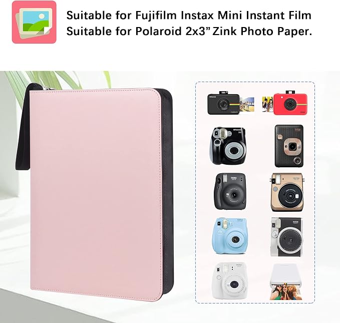 Veicevol 540-Pocket Album for Instax Mini & Polaroid 2x3 inch Photos, Pink | Designed for Instax Mini and Polaroid 2x3 Photos, Cover with Zipper Closure, Large Capacity, Holds Up to 540 Photos Securely - Image 2