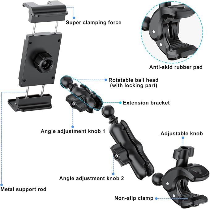 PLDHPRO Tablet Mic Music Holder for iPad Clamp Mount Stand, Microphone Tripod Treadmill Stroller Spin Bike Exercise Handlebar Accessories Compatible iPhone iPad Galaxy Tab 5.5-14.6'' Phones Tablets - Image 5