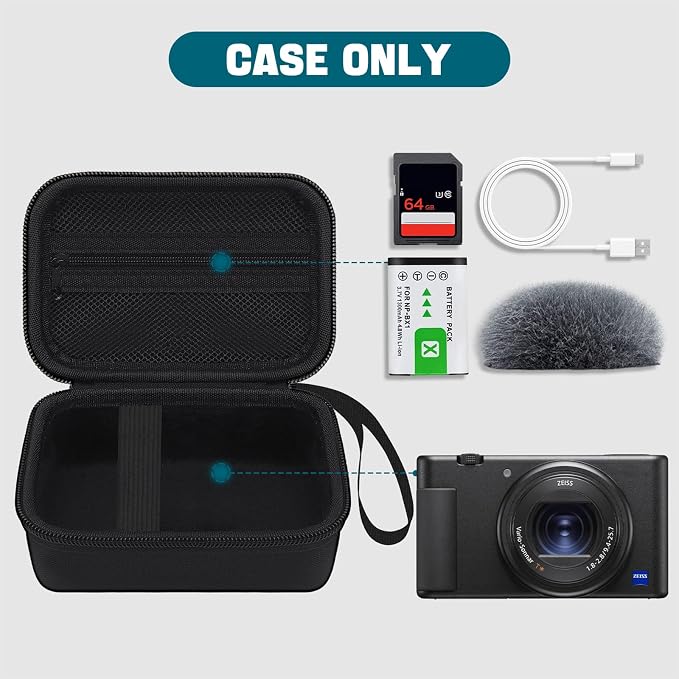 Hard Camera Case for Sony ZV-1/ ZV-1F/ ZV-1 II Digital Vlog Camera, Black | Protective Carrying Bag, Shockproof EVA Shell, Accessory Storage Zip Pocket, Compact Portable, Travel & Photography Use - Image 3