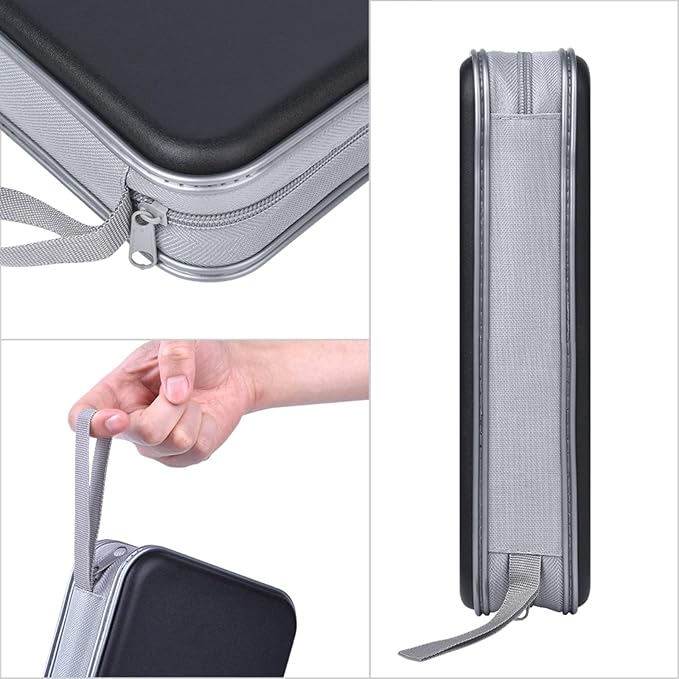 alavisxf xx CD Case, 96 Capacity Hard Plastic Organizer Wallet for Car | CD DVD Holder, Portable Hand Strap, Zipper Closure, Anti-Slip Scratch-Resistant Sleeves, Disc Storage, for Home Office Travel - Image 2