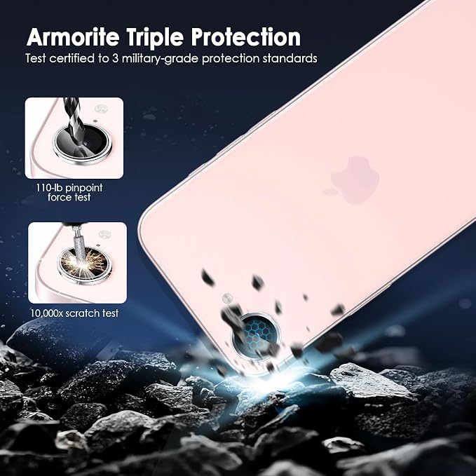 Camera Lens Protector for iPhone 17e & 16e, Silver | AR+AF, 9H Tempered Glass, Individual Metal Ring, Anti Glare, Fall Protection, Camera Screen Cover - Image 3