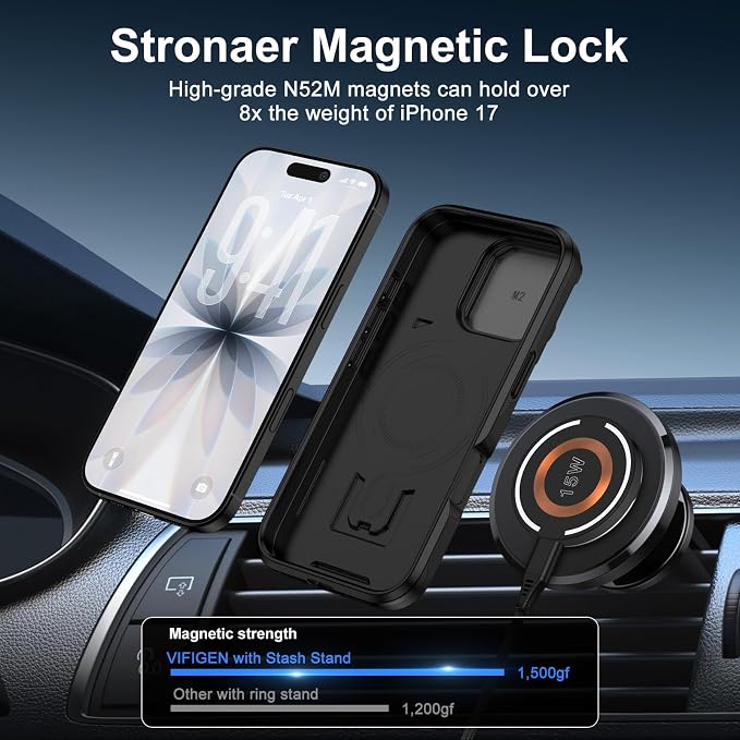 iPhone 17 Case with Cover Stand, Magnetic Case with Camera Cover Lens Protector Phone Cover Grip Stand MagSafe for iPhone 17 Pro Military-Grade Shockproof CASE Kickstand for iPhone 17, 6.3 inch, Black - Image 5