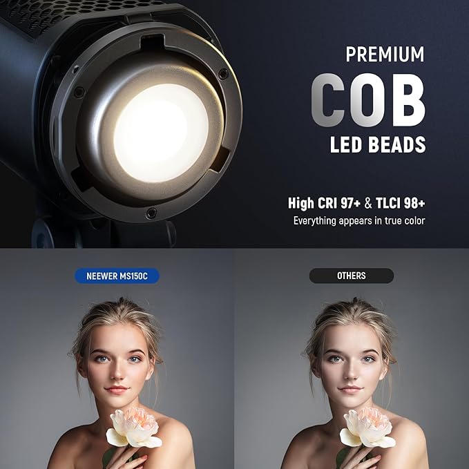 NEEWER MS150C RGBWW LED Video Light with 2.4G/APP Control, 150W Metal Mini RGB COB Continuous Output Lighting Bowens Mount Handheld Spotlight 2700K-6500K, 18000lux/1m, CRI97+/TLCI98+,17 Effects, RGBCW - Image 4