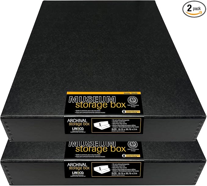 Lineco Drop Front Archival Storage Box, 16.75x20.75x3 in, Black, 2 Pack | Acid-Free with Metal Edge, Preserves Picture Longevity, Organize Photos, Newspapers, Prints, Documents, Crafts, DIY by Lineco