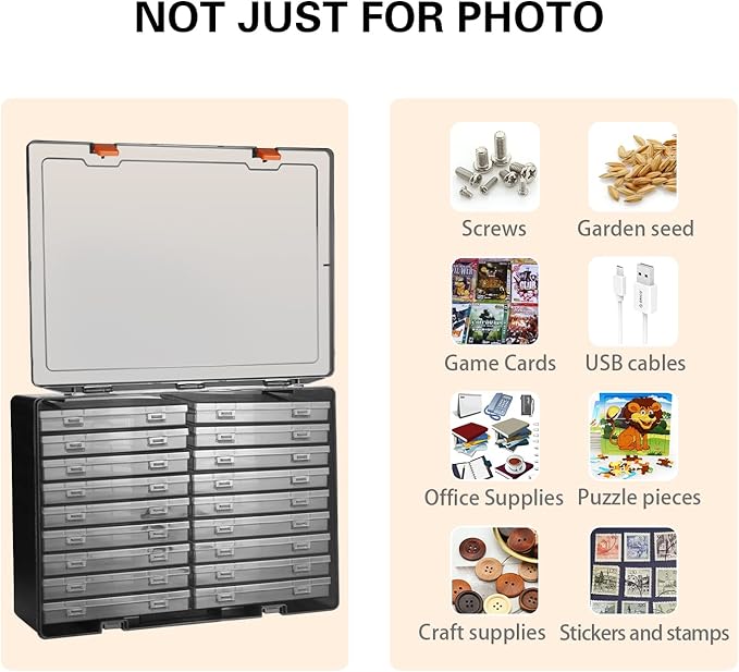 Photo Storage Box 4" x 6", 18 Inner Extra Large Photo Case Large Photo Organizer Acid-Free Photo Box Storage Photo Keeper Photo Storage Case, Plastic Craft Storage Box for Photo Stickers Stamps Seeds (Black, 18 Boxes) - Image 5