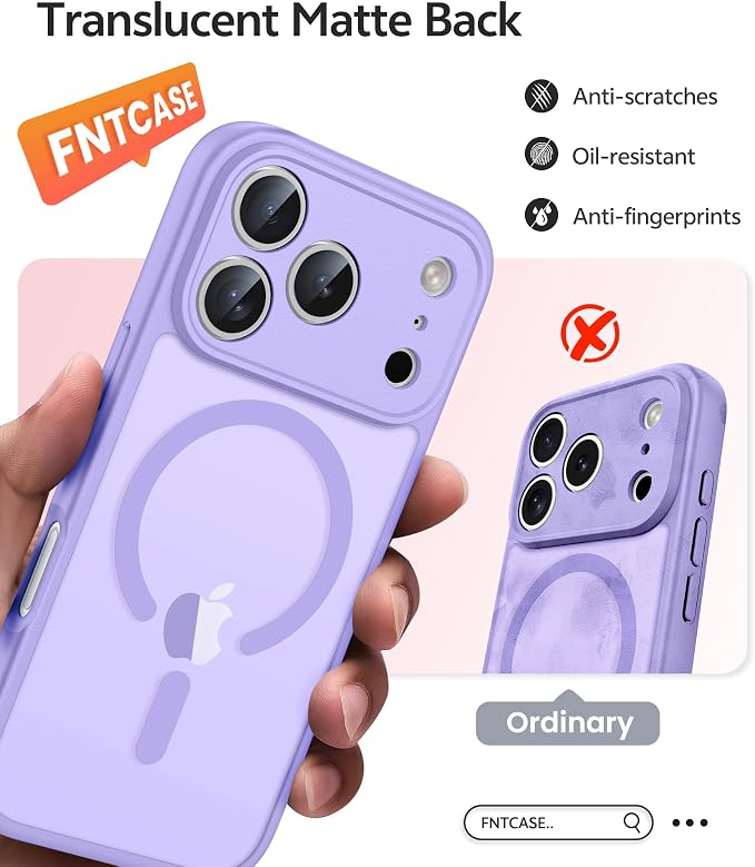 FNTCASE for iPhone 17 Pro Max Case, Fit for Magsafe, Screen Protector | Full Camera Protection, Translucent Matte, 14FT Military Grade Drop Proof, Shockproof Protective Phone Cover, Light Purple - Image 6